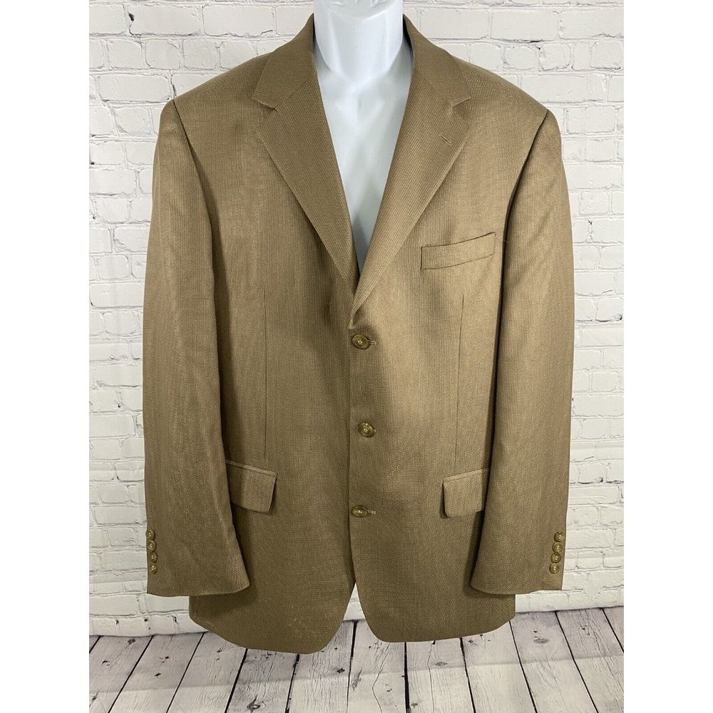 Andrew Fezza 3 Button Golden Brown Silk Super 100s Wool Jacket Blazer 42L READ